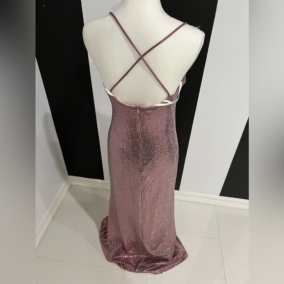 Adam Pink Sequin Maxi Gown Spaghetti Strap Prom - Picture 8 of 13